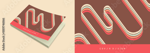 Colorful lines. Curved ribbons. Softcover book layout. Cover design template. Vector illustration for brochure, poster, flyer, album, magazine, planner, notebook or notepad.