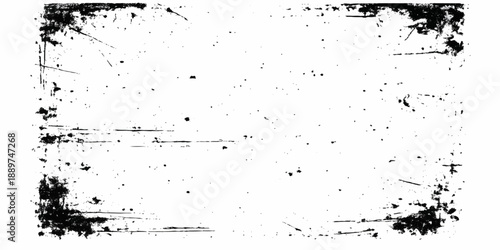 Abstract grunge design featuring a black ink splash texture and paint splatter border with a dirty spray effect on a vector art frame