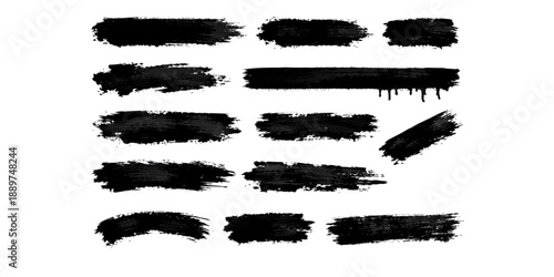 Set of black ink splashes and grunge paint brush strokes creating a messy vector texture border element for a dirty artistic frame design

Would you like me to generate a similar set of keywords for a