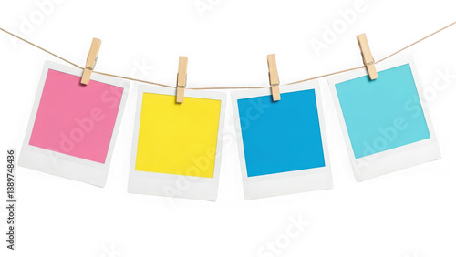 Wallpaper Mural Colorful polaroid photos hanging on clothesline, isolated on transparent background Torontodigital.ca