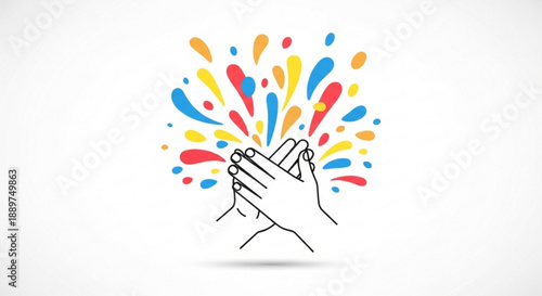 Hands clapping with colorful splashes celebration and applause concept vector illustration for success and recognition