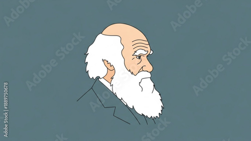 Illustration of a senior man with a long white beard and balding head in a suit on a blue background