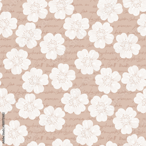 A flowers textile fabric clothes pattern are distributed evenly, creating a balanced and aesthetically pleasing design