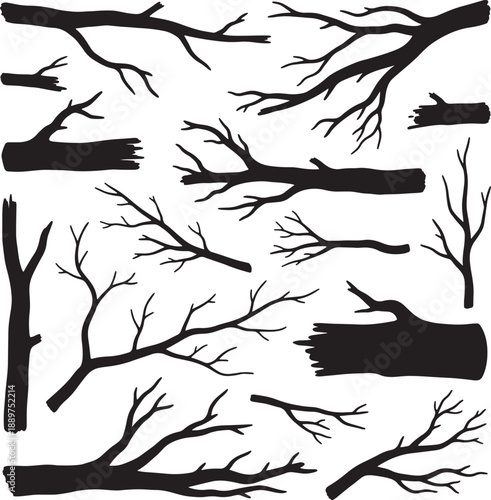 Black and White Tree Branches Pattern on White Background also transparent background