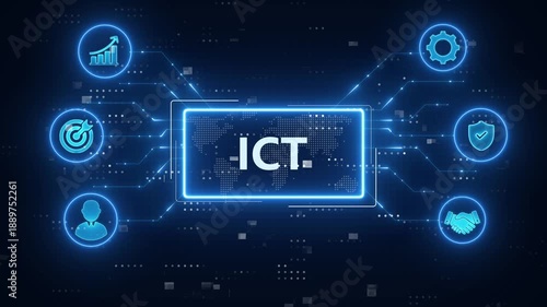 Wallpaper Mural ICT - Information and Communications Technology concept. futuristic blue technology background. Torontodigital.ca