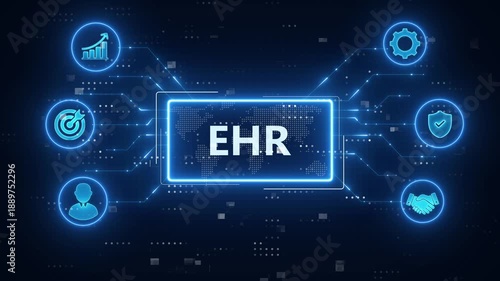 EHR (Electronic Health Record) concept.electronic medical record.futuristic blue technology background.