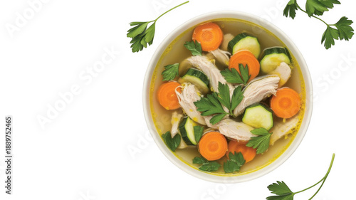 Bowl of chicken and vegetable soup vegetables food isolated on a transparent background