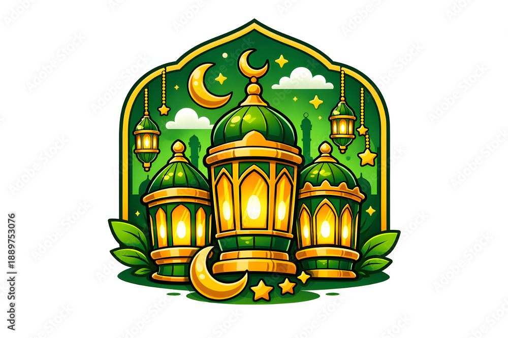 Obraz premium Islamic Mosque Illustration Isolated on White