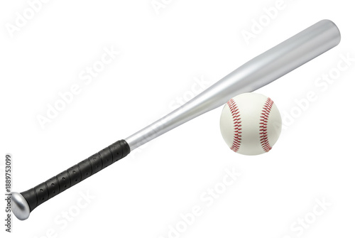 Baseball bat and ball isolated on white background. Sports equipment PNG image ideal for fitness design, athletic concept, training content, and baseball promotion visuals.