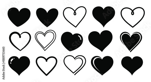 Collection of various heart shapes in black and white a striking silhouette