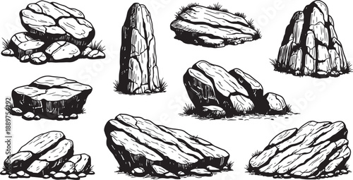 Various Types of Rocks and Stones in a Natural Setting also transparent background outdoor grass