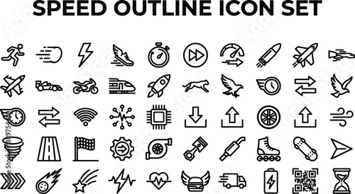 Speed and Performance Outline Icons – Fast Motion Efficiency Systems