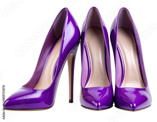 Classic Purple Stiletto Heels Front Perspective, Elegant Women’s Footwear Mockup, Isolated on Transparent Background