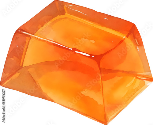 Cubed orange jelly rendered in watercolor style
