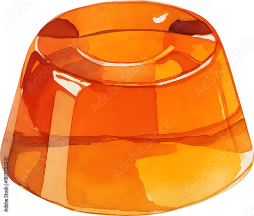 Transparent orange jelly dessert illustrated in watercolor