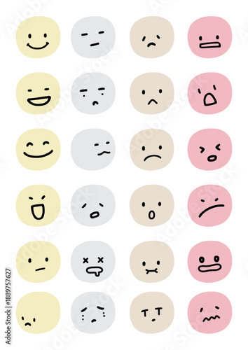 Cute Hand-Drawn Emoji and Emotion Face Icon Set