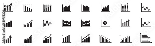 Growth thin line icons set. Improvement, growing graph icon. Editable stroke. Vector