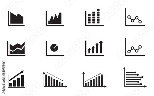Growth icon set. Containing arrow up, growing graph, business chart icons. Vector illustration.