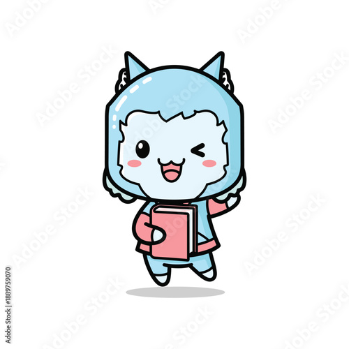 Cute Cat Girl with Book Illustration