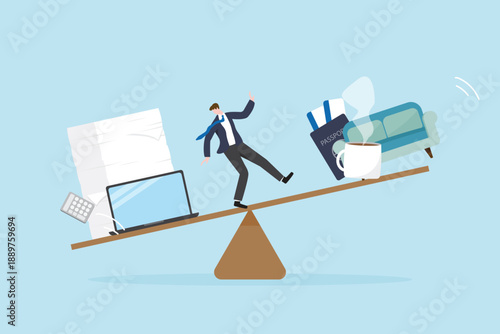 Work Life Balance Concept with Businessman Balancing Work and Personal Life.