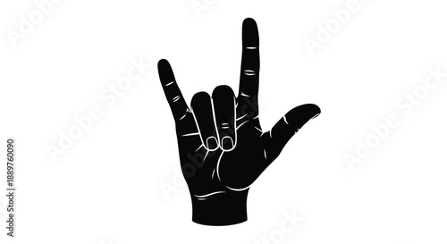 Black hand making the rock on sign isolated on white background silhouette