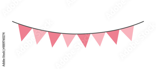 Pink Party Bunting Garland Decoration. Flat Pink Garland Banner Isolated. Cute Pink Party Flags Decoration