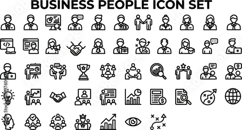 Business People Line Icon Set – Team Management Corporate Workforce