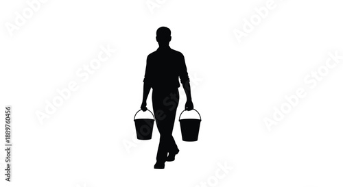 Man carrying two buckets a striking black silhouette
