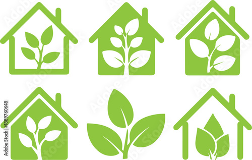 eco house icon set
