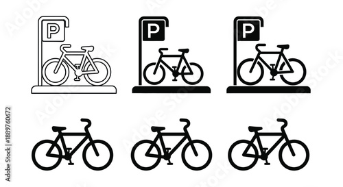 Parking signs for bicycles and bikes in a simple graphic silhouette