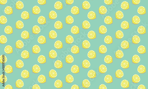 影がついた半分にカットされた緑色のレモン柄