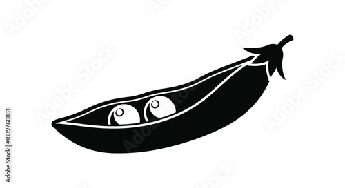 A black silhouette of two peas inside a pod whimsical design silhouette