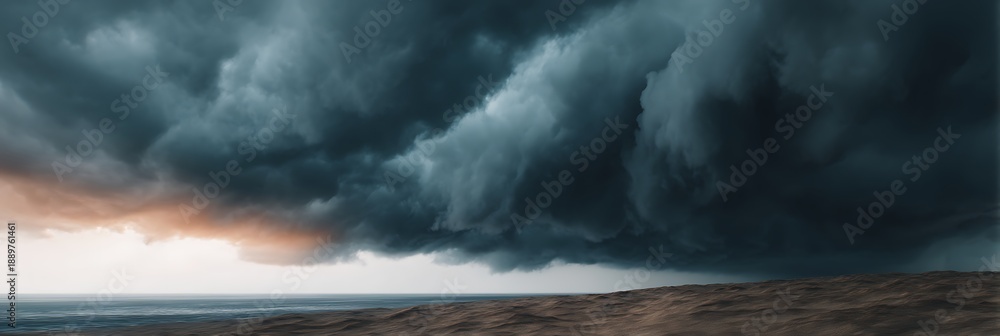 Obraz premium A dramatic seascape featuring dark clouds looming over the horizon, suggesting an impending storm and creating a moody atmosphere.