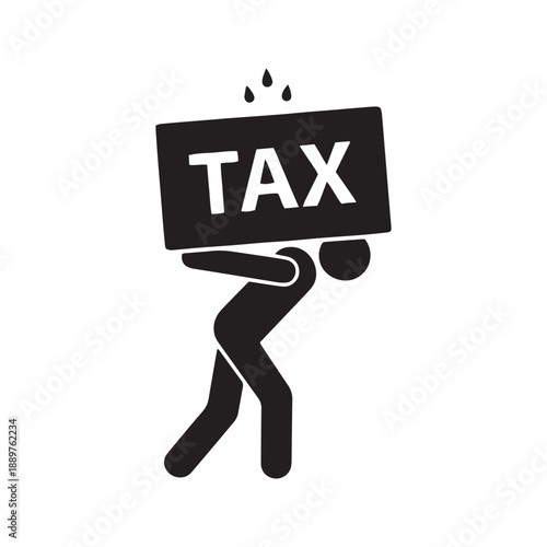Businessman Lifting Heavy Tax Burden Stick Figure Icon Vector Illustration
