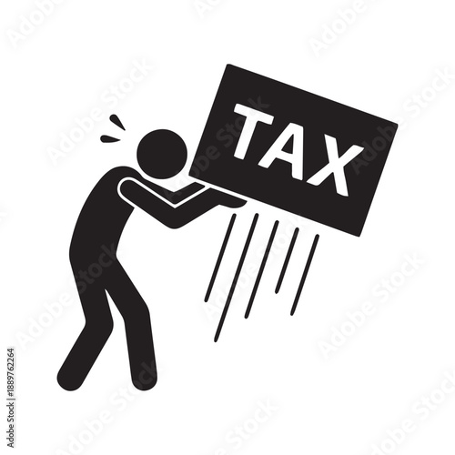 Businessman Lifting Heavy Tax Burden Stick Figure Icon Vector Illustration
