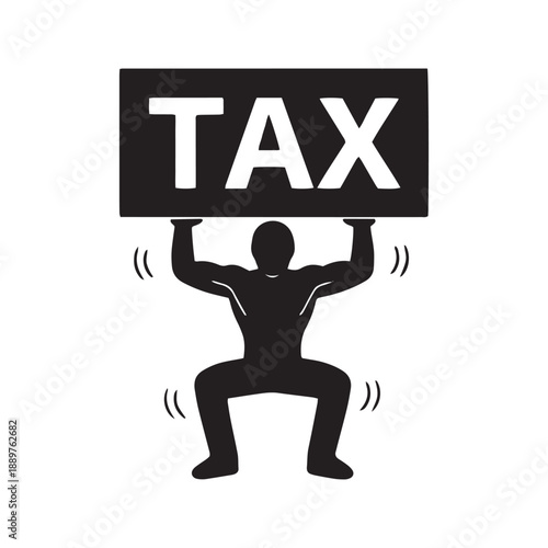 Businessman Lifting Heavy Tax Burden Stick Figure Icon Vector Illustration

