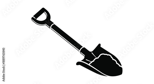 A black silhouette of a garden shovel against a white background silhouette