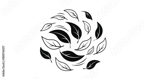Circular arrangement of leaves in a striking black silhouette