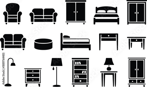 Black and white furniture set armchair sofa