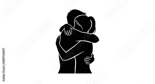 A black silhouette of a couple embracing each other warmly together