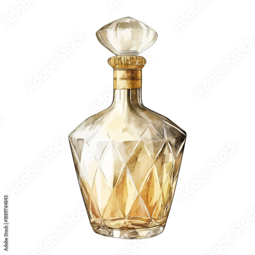 Vintage crystal whiskey decanter with golden liquid and ornate stopper