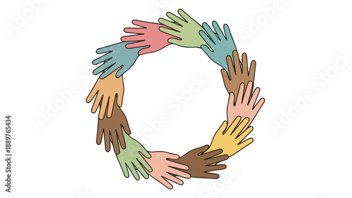 A diverse group of hands forming a circle on a white background, promoting unity and awareness for International Elimination of Racial Discrimination Day on March 21.