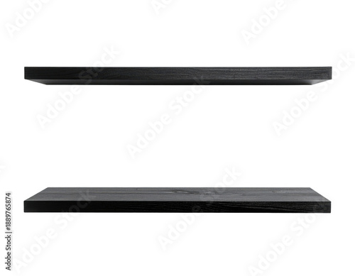 A minimalist view of two modern black floating shelves showcasing sleek design for contemporary spaces.