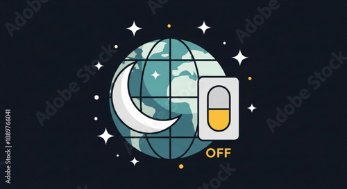 Earth Turning Off with Moon and Stars in Dark Space