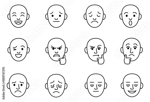 Line art human face expressions set featuring a range of emotions and feelings for communication and user interface
