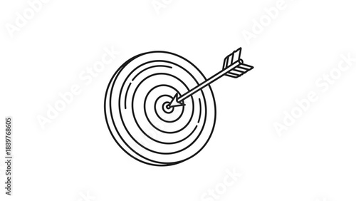 A simple hand-drawn line art illustration of a target with an arrow hitting the bullseye, representing success, goals, and achievement.