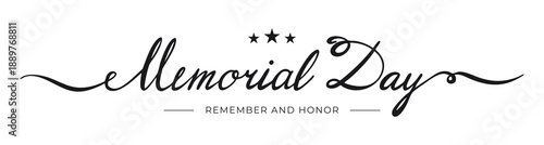 Memorial Day hand drawn lettering with stars, remember and honor patriotic american holiday vector calligraphy