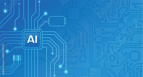 Artificial Intelligence AI processor chip on digital motherboard background