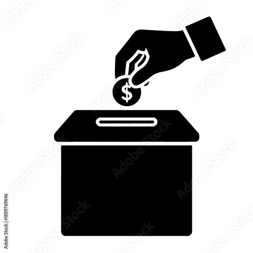 Zakat donation box icon vector, black and white minimalist silhouette for Islamic charity and giving concept