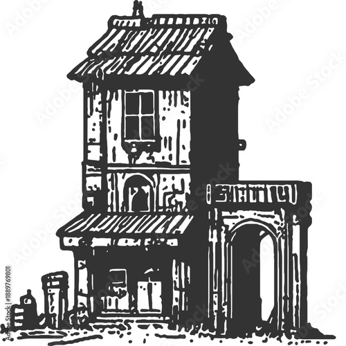 New World Rises As the Old One Falls Vintage Illustration Vector